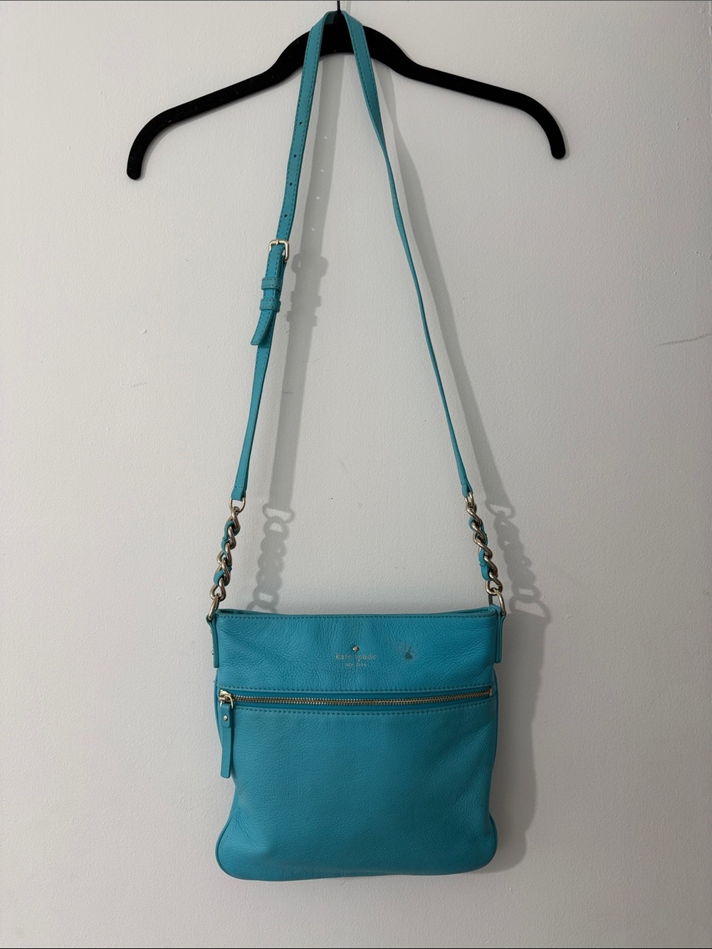Kate Spade Turquoise Leather Crossbody Bag Gold Hardware Chain Strap
